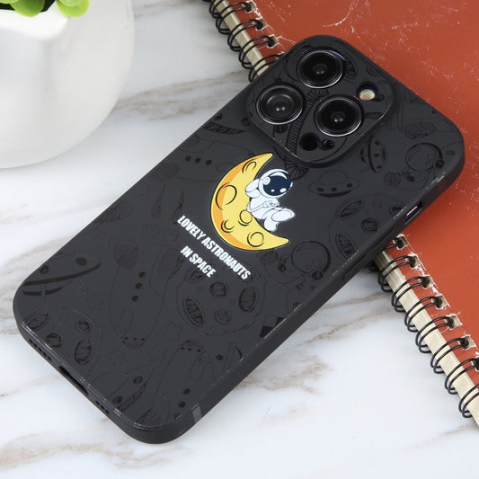 For iPhone 16 Plus Astronaut Pattern Silicone Straight Edge Phone Case(Lovely Astronaut-Black) by buy2fix