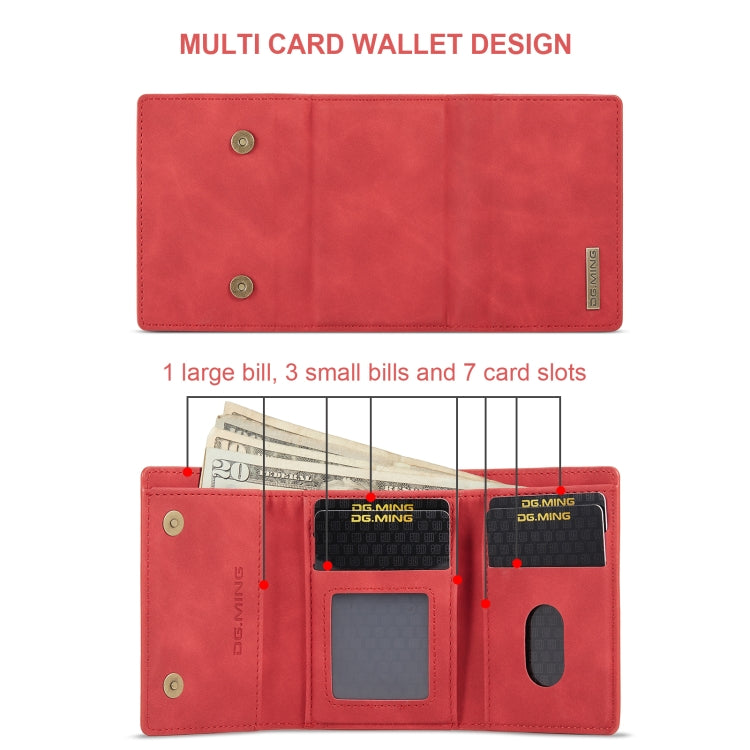 For OnePlus 12 DG.MING M1 Series 3-Fold Multi Card Wallet + Magnetic Phone Case(Red) by DG.MING