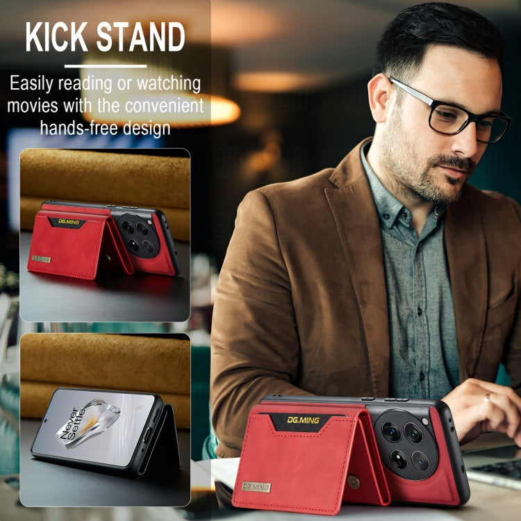 For OnePlus 12 DG.MING M2 Series 3-Fold Multi Card Bag + Magnetic Phone Case(Red) by DG.MING