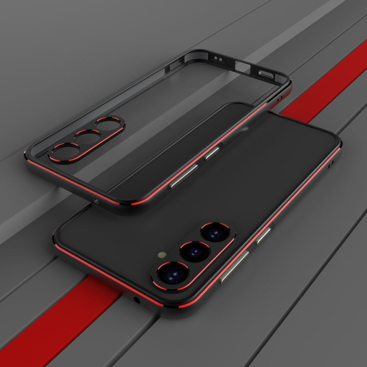 For Samsung Galaxy S23 FE 5G Aurora Series Lens Protector + Metal Frame Phone Case(Black Red) - Galaxy S23 FE 5G Cases by buy2fix | Online Shopping UK | buy2fix