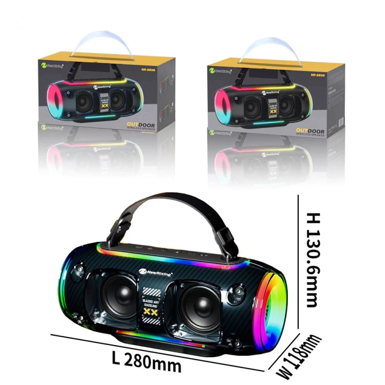 New Rixing NR8806 Portable Outdoor Wireless Bluetooth Speaker RGB Colorful Subwoofer, Style:Dual Mic(Blue) by NewRixing