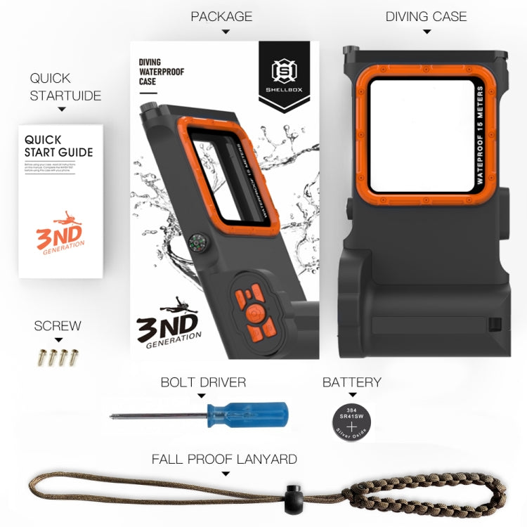 Diving Shell Gen3 Bluetooth Waterproof Phone Case(Black Orange) - Waterproof Bag by buy2fix | Online Shopping UK | buy2fix