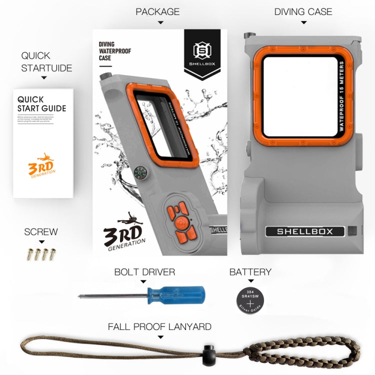 Diving Shell Gen3 Bluetooth Waterproof Phone Case(Grey Orange) - Waterproof Bag by buy2fix | Online Shopping UK | buy2fix