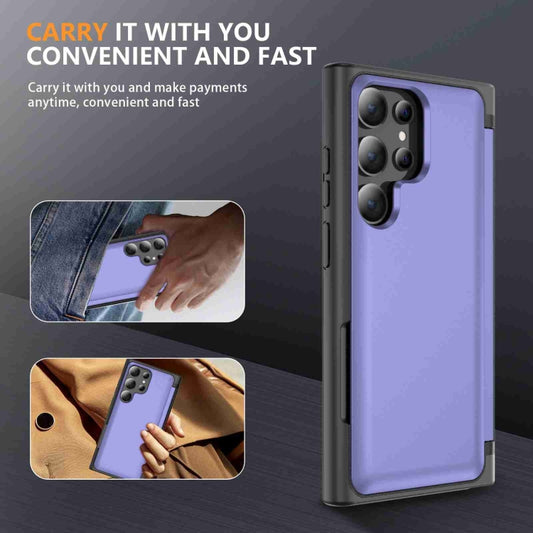 For Samsung Galaxy S22 Ultra 5G 3 in 1 Flip Holder Phone Case(Light Purple) by buy2fix