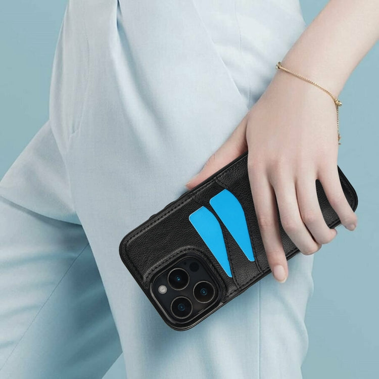 For iPhone 16 Pro Litchi Leather Skin Card Slots Phone Case(Black) by buy2fix