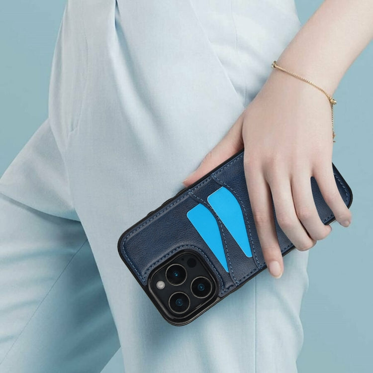 For iPhone 16 Pro Litchi Leather Skin Card Slots Phone Case(Blue) by buy2fix