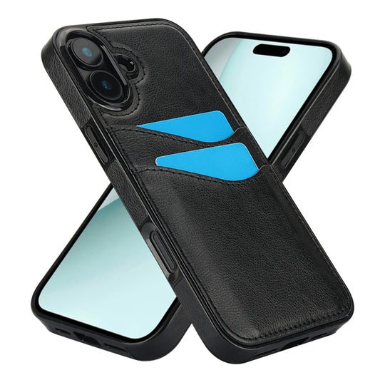 For iPhone 16 Plus Litchi Leather Skin Card Slots Phone Case(Black) by buy2fix