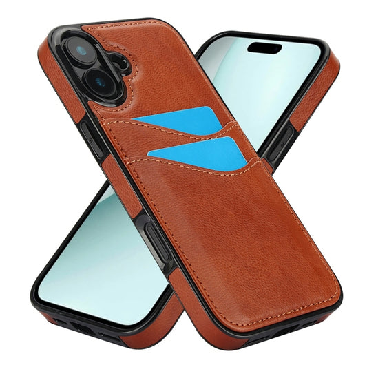 For iPhone 16 Plus Litchi Leather Skin Card Slots Phone Case(Brown) by buy2fix