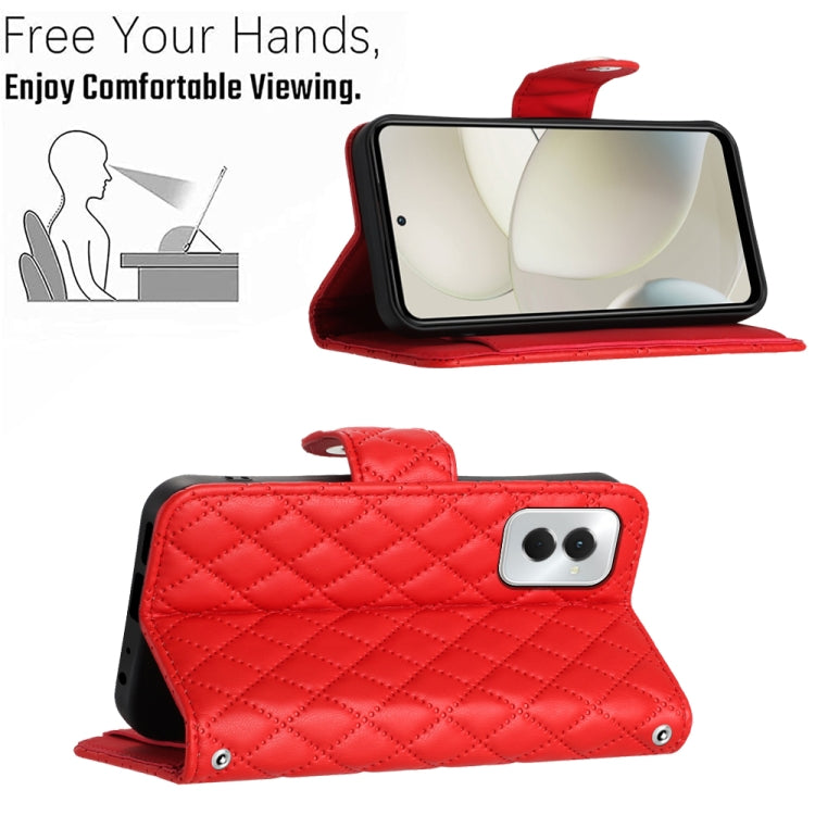 For Motorola Moto G Power 5G 2024 Rhombic Texture Flip Leather Phone Case with Long Lanyard(Red) by buy2fix