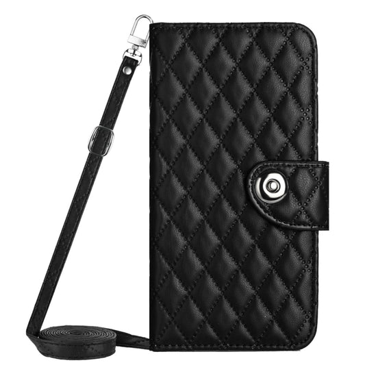 For Motorola Moto G Power 5G 2024 Rhombic Texture Flip Leather Phone Case with Long Lanyard(Black) by buy2fix