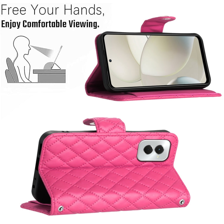 For Motorola Moto G Power 5G 2024 Rhombic Texture Flip Leather Phone Case with Long Lanyard(Rose Red) by buy2fix