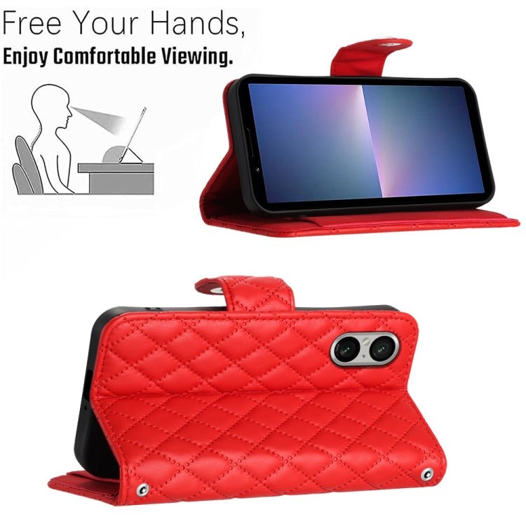 For Sony Xperia 5 V Rhombic Texture Flip Leather Phone Case with Long Lanyard(Red) by buy2fix