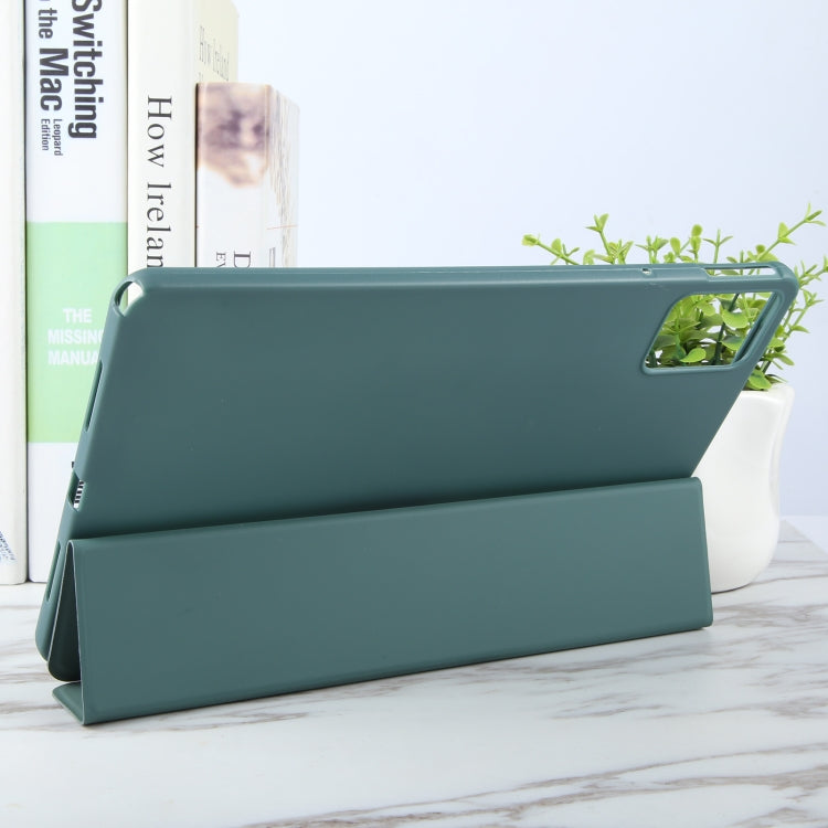 For Lenovo Tab M11/ Xiaoxin Pad 11 2024 Tri-fold Silicone Leather Tablet Case(Dark Green) by buy2fix