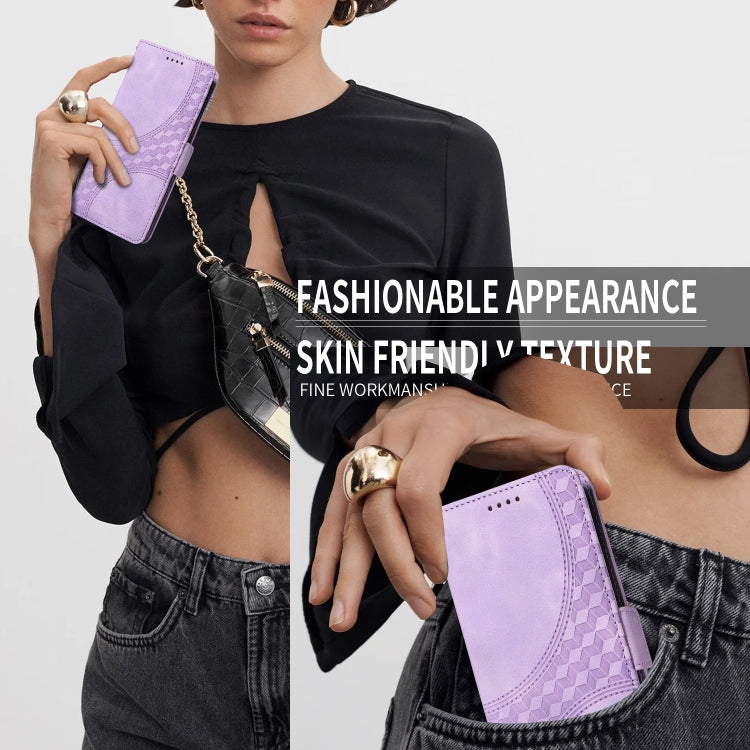 For iPhone 16 Pro Embossed Rhombus Starry Leather Phone Case(Purple) by buy2fix