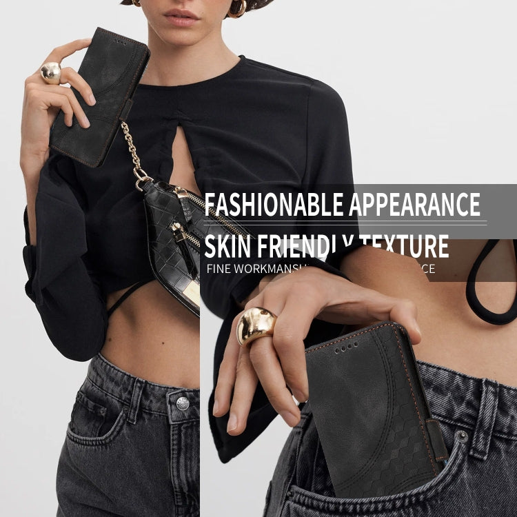 For iPhone 16 Plus Embossed Rhombus Starry Leather Phone Case(Black) by buy2fix