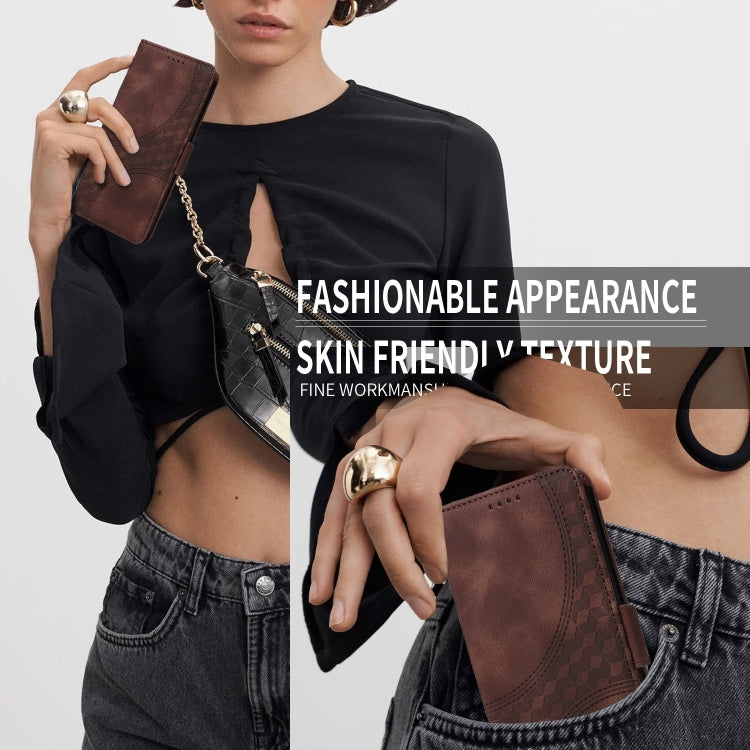 For iPhone 16 Embossed Rhombus Starry Leather Phone Case(Brown) by buy2fix