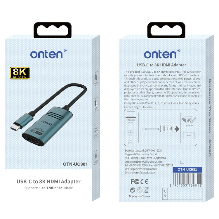 Onten UC981 8K 30Hz USB-C / Type-C to HDMI Video Converter Adapter(Pine Green) by Onten