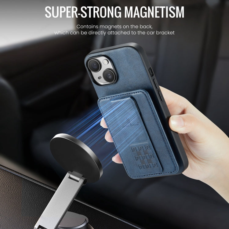For iPhone 15 Plus Fierre Shann Oil Wax Cow Leather Card Holder Back Phone Case(Blue) - iPhone 15 Plus Cases by FIERRE SHANN | Online Shopping UK | buy2fix