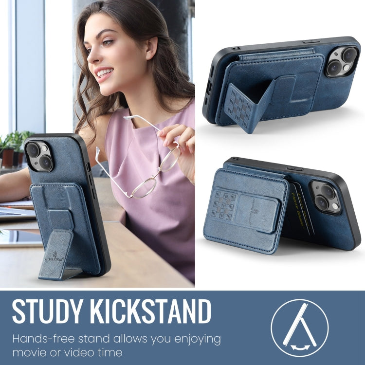 For iPhone 15 Plus Fierre Shann Oil Wax Cow Leather Card Holder Back Phone Case(Blue) - iPhone 15 Plus Cases by FIERRE SHANN | Online Shopping UK | buy2fix