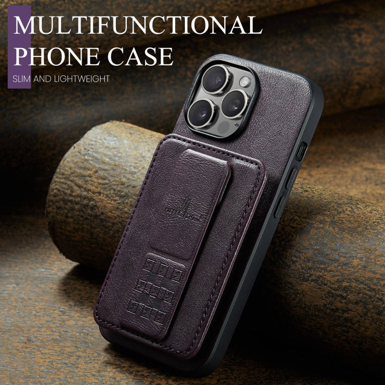 For iPhone 14 Pro Max Fierre Shann Oil Wax Cow Leather Card Holder Back Phone Case(Purple) - iPhone 14 Pro Max Cases by FIERRE SHANN | Online Shopping UK | buy2fix