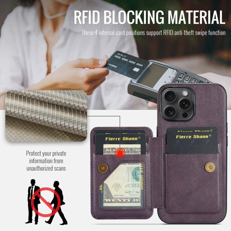For iPhone 14 Pro Max Fierre Shann Oil Wax Cow Leather Card Holder Back Phone Case(Purple) - iPhone 14 Pro Max Cases by FIERRE SHANN | Online Shopping UK | buy2fix