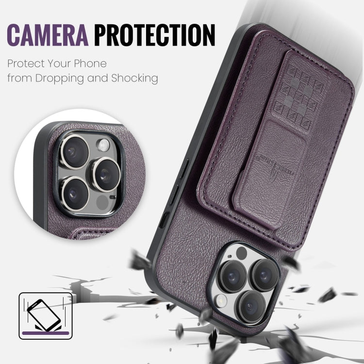 For iPhone 14 Pro Max Fierre Shann Oil Wax Cow Leather Card Holder Back Phone Case(Purple) - iPhone 14 Pro Max Cases by FIERRE SHANN | Online Shopping UK | buy2fix