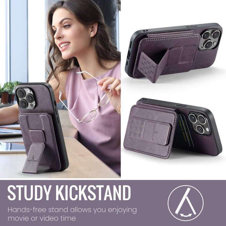 For iPhone 14 Pro Max Fierre Shann Oil Wax Cow Leather Card Holder Back Phone Case(Purple) - iPhone 14 Pro Max Cases by FIERRE SHANN | Online Shopping UK | buy2fix