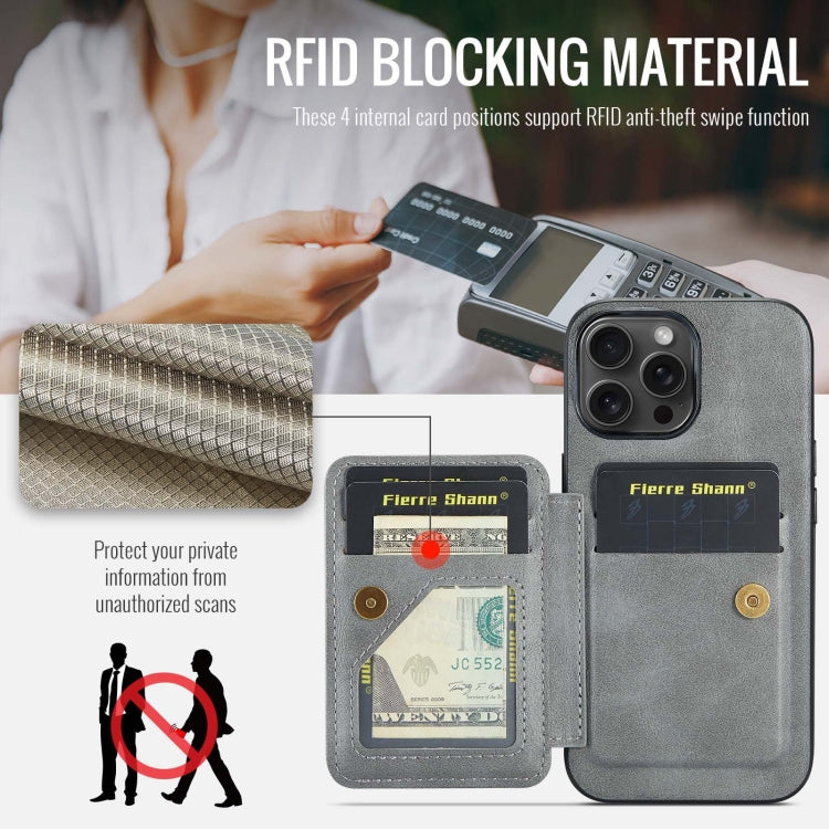 For iPhone 12 Pro Max Fierre Shann Oil Wax Cow Leather Card Holder Back Phone Case(Grey) - iPhone 12 Pro Max Cases by FIERRE SHANN | Online Shopping UK | buy2fix