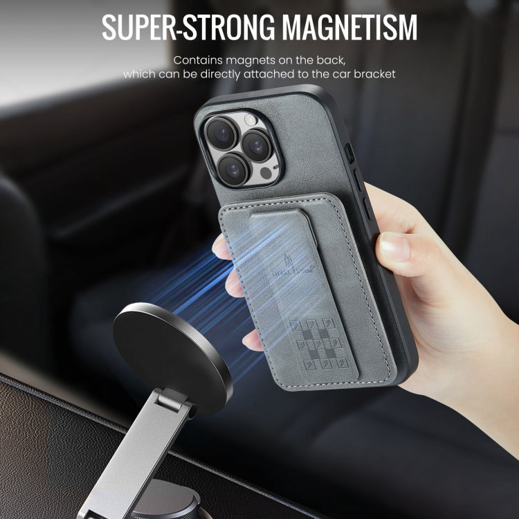 For iPhone 12 Pro Max Fierre Shann Oil Wax Cow Leather Card Holder Back Phone Case(Grey) - iPhone 12 Pro Max Cases by FIERRE SHANN | Online Shopping UK | buy2fix