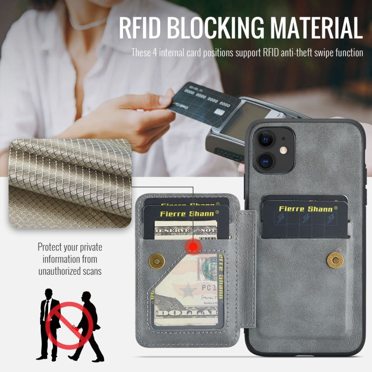 For iPhone 11 Pro Max Fierre Shann Oil Wax Cow Leather Card Holder Back Phone Case(Grey) - iPhone 11 Pro Max Cases by FIERRE SHANN | Online Shopping UK | buy2fix