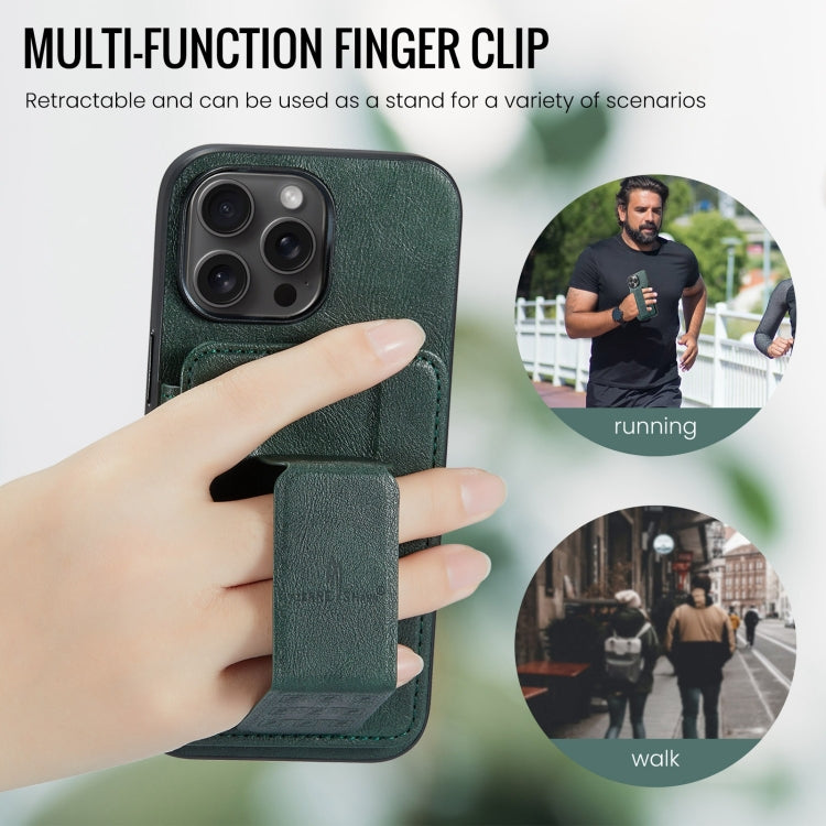 For iPhone 16 Pro Fierre Shann Oil Wax Cow Leather Card Holder Back Phone Case(Green) by FIERRE SHANN