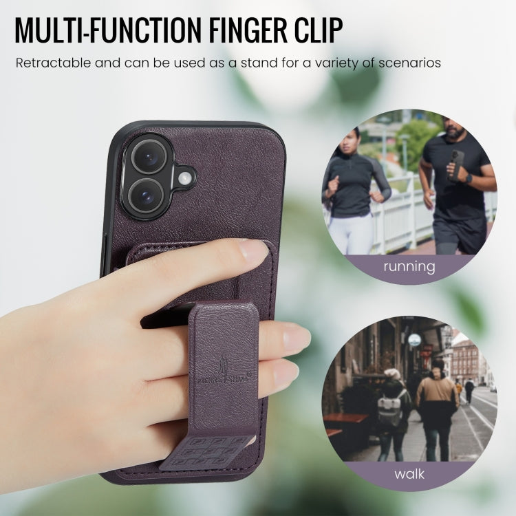 For iPhone 16 Plus Fierre Shann Oil Wax Cow Leather Card Holder Back Phone Case(Purple) by FIERRE SHANN