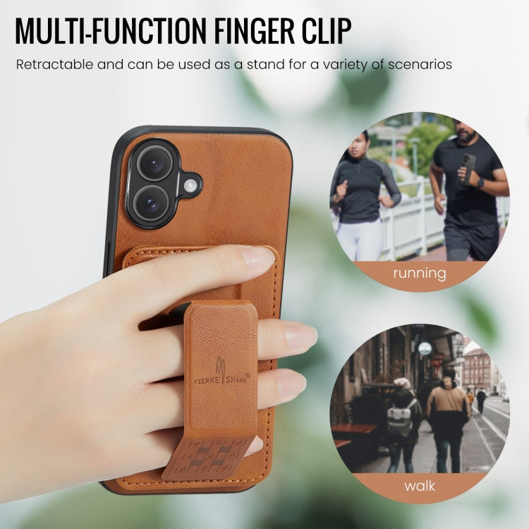 For iPhone 16 Plus Fierre Shann Oil Wax Cow Leather Card Holder Back Phone Case(Brown) by FIERRE SHANN