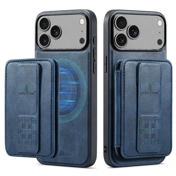 For iPhone 17 Pro Max Fierre Shann Oil Wax Cow Leather Card Holder Back Phone Case(Blue) - iPhone 17 Pro Max Cases by FIERRE SHANN | Online Shopping UK | buy2fix