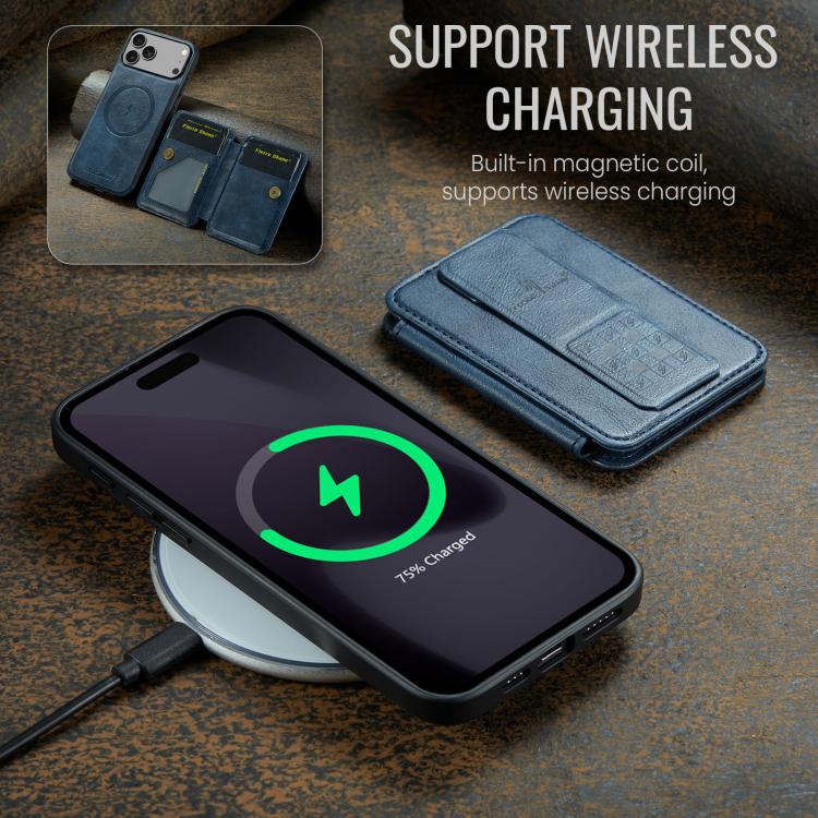 For iPhone 17 Pro Max Fierre Shann Oil Wax Cow Leather Card Holder Back Phone Case(Blue) - iPhone 17 Pro Max Cases by FIERRE SHANN | Online Shopping UK | buy2fix