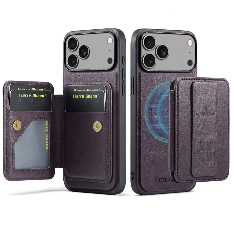 For iPhone 17 Pro Max Fierre Shann Oil Wax Cow Leather Card Holder Back Phone Case(Purple) - iPhone 17 Pro Max Cases by FIERRE SHANN | Online Shopping UK | buy2fix