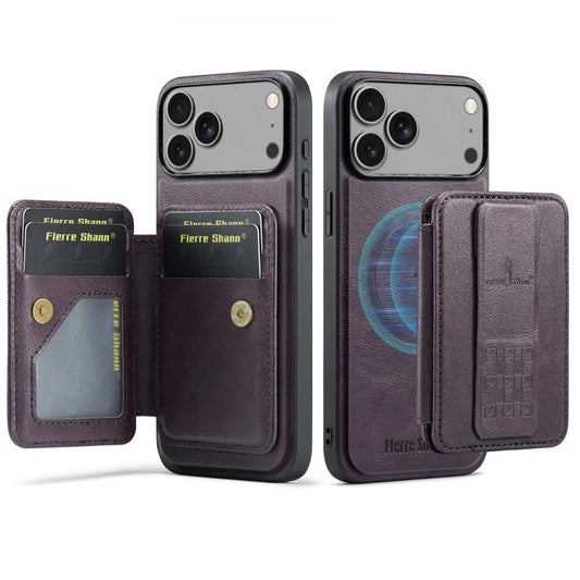 For iPhone 17 Pro Fierre Shann Oil Wax Cow Leather Card Holder Back Phone Case(Purple) - iPhone 17 Pro Cases by FIERRE SHANN | Online Shopping UK | buy2fix