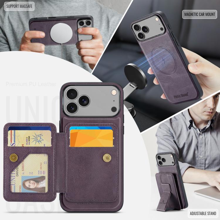 For iPhone 17 Pro Fierre Shann Oil Wax Cow Leather Card Holder Back Phone Case(Purple) - iPhone 17 Pro Cases by FIERRE SHANN | Online Shopping UK | buy2fix