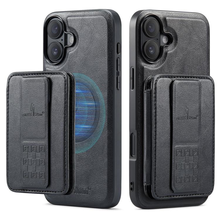 For iPhone 17 Fierre Shann Oil Wax Cow Leather Card Holder Back Phone Case(Black) - iPhone 17 Cases by FIERRE SHANN | Online Shopping UK | buy2fix