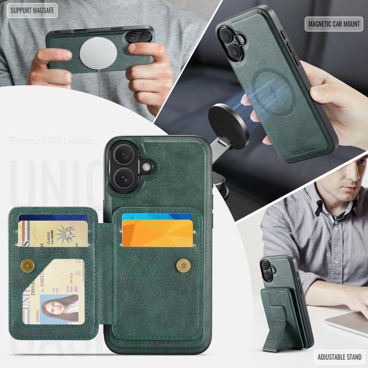 For iPhone 17 Fierre Shann Oil Wax Cow Leather Card Holder Back Phone Case(Green) - iPhone 17 Cases by FIERRE SHANN | Online Shopping UK | buy2fix