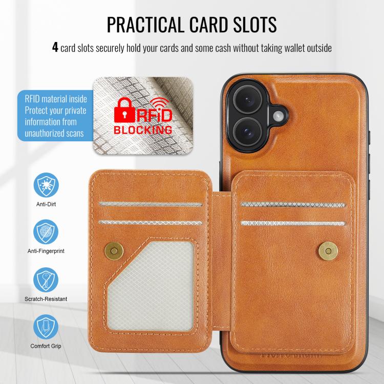 For iPhone 17 Fierre Shann Oil Wax Cow Leather Card Holder Back Phone Case(Brown) - iPhone 17 Cases by FIERRE SHANN | Online Shopping UK | buy2fix