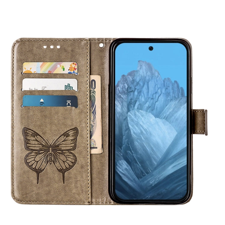 For Google Pixel 9 Embossed Butterfly Leather Phone Case(Grey) by buy2fix