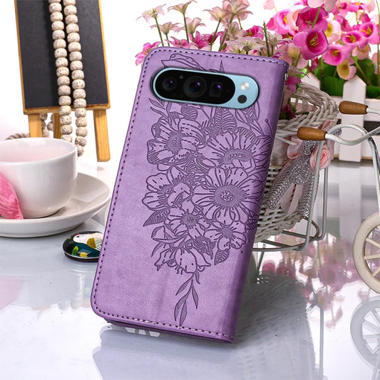 For Google Pixel 9 Embossed Butterfly Leather Phone Case(Purple) by buy2fix