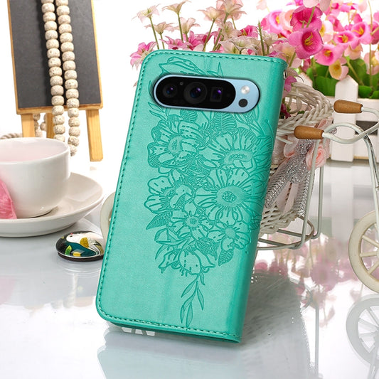 For Google Pixel 9 Embossed Butterfly Leather Phone Case(Green) by buy2fix