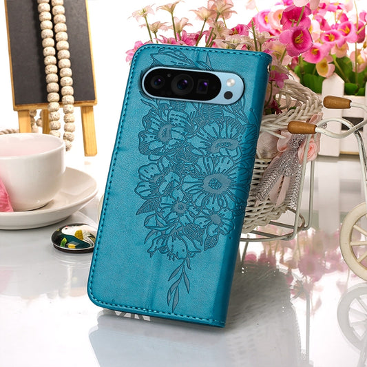 For Google Pixel 9 Embossed Butterfly Leather Phone Case(Blue) by buy2fix