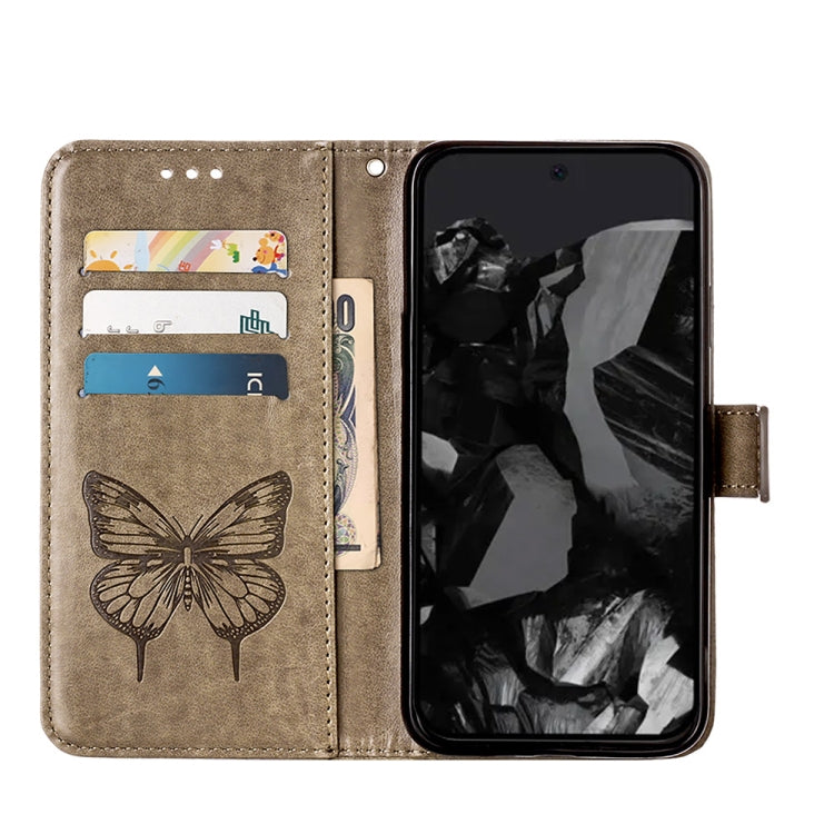 For Google Pixel 9 Pro Embossed Butterfly Leather Phone Case(Grey) by buy2fix