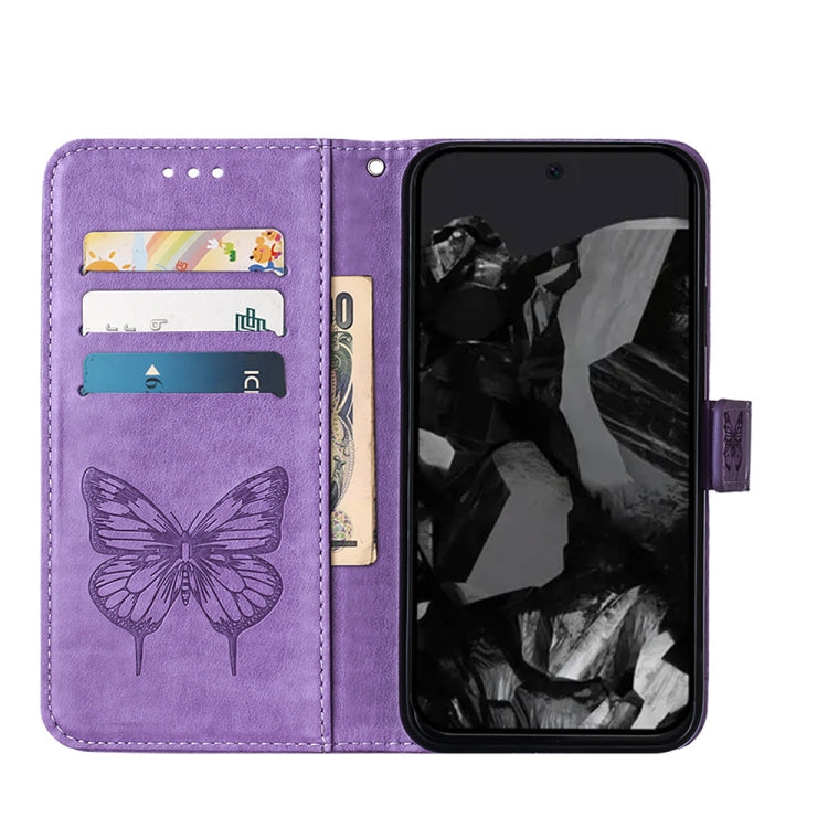 For Google Pixel 9 Pro Embossed Butterfly Leather Phone Case(Purple) by buy2fix