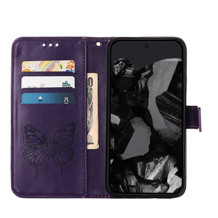 For Google Pixel 9 Pro Embossed Butterfly Leather Phone Case(Dark Purple) by buy2fix