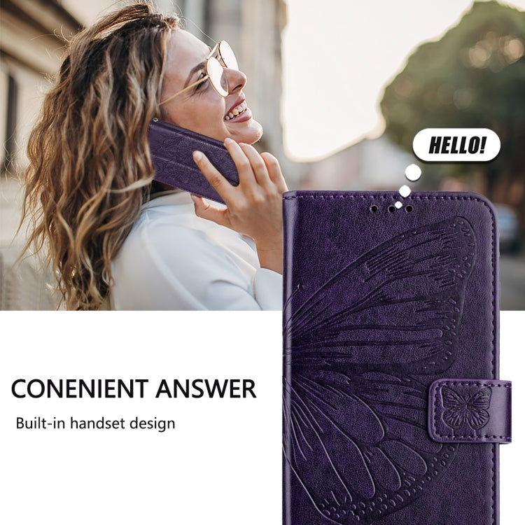 For Google Pixel 9 Pro XL Embossed Butterfly Leather Phone Case(Dark Purple) by buy2fix