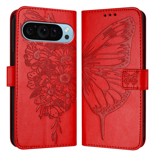 For Google Pixel 9 Pro XL Embossed Butterfly Leather Phone Case(Red) by buy2fix